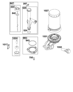 Lubrication Group Diagram and Parts List for 44U877-0046-G1  Briggs and Stratton Engine